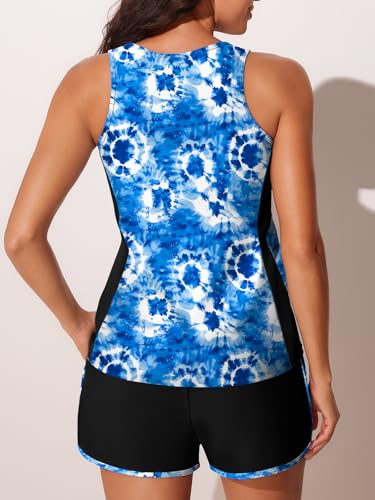 Image of Summer Mae Blouson Tankini Swimsuits for Women 2026 Tummy Control Two Piece Bathing Suits with Sporty Pockets Swim Shorts