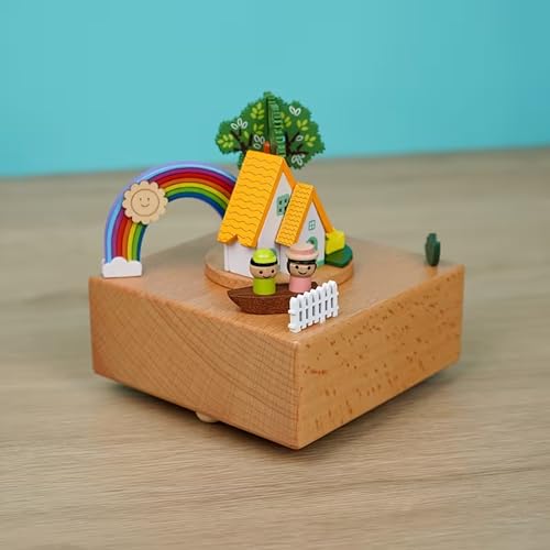 Image of AUGEN Exclusive Music Box Musical Boxes Carousel Children's Boutique Wooden Men and Women Birthday Creative Christmas Valentine's Day Gift Home Decoration (1086F6)