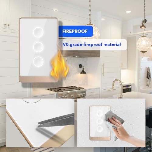 Smart Wall Light Switch, 2.4GHz 3 Gang WiFi Touch Switches, Neutral Wire Required, 3 Way Muti Remote Control Smart Life/Tuya App, Compatible with Alexa, Google Home, White, 2026 — view 3