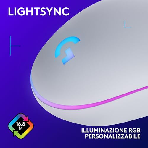 203 LIGHTSYNC Mouse Gaming con Illuminazione RGB, Personalizzabile, 6 Pulsanti Programmabili, Sensore per Gaming, Tracciamento a 8.000 DPI, Peso Ridotto - Bianco - Mouse gaming - Immagine 3