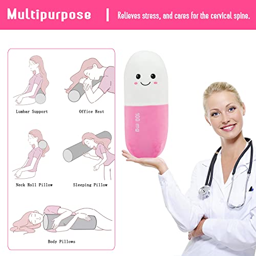 Sexysamba Pill Pillow Neck Roll Pillow Cute Preppy Room Decor Chill Pillows With Washable Cover, Funny Aesthetic Trendy Gift Throw Pillows For College Dorm Teenager Y2K Teacher Doctor Nurse (Pink, M) #TOP3