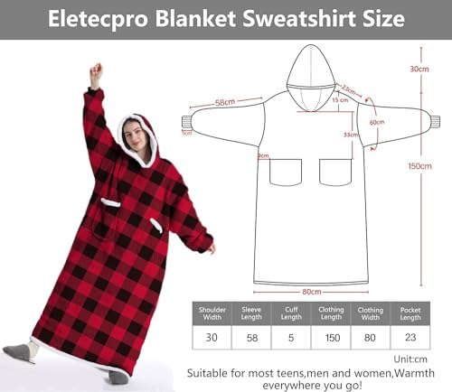 Boikey Oversized Hoodie Velvet Blanket Jumper Sweatshirt,Extra Long Hooded Blanket with Sleeves Hoodie Wearable,Throw with Pockets One Size for Adult Women and Men (Christmas red) - Image 3