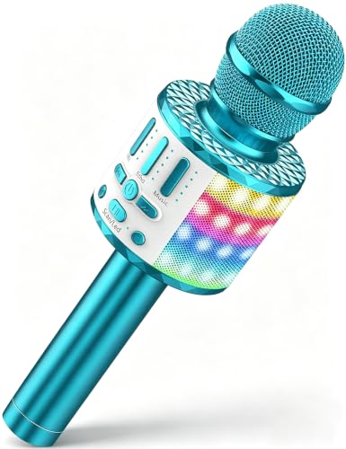 Micrófono Karaoke Bluetooth, Microfono Inalámbrico Karaoke con Altavoz y LED, Micrófono Portátil para Niños Canta Partido Musica, Niñas Juguete de Regalo, Soporte Youtube, Skype, Android/iOS/PC/AUX