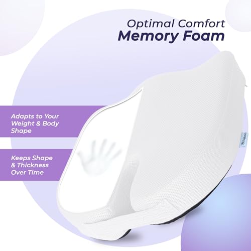 Image of Billebon Orthopedic Coccyx Seat Cushion for Tailbone & Sciatica Pain Relief| High-Density Memory Foam Chair Cushion for Hip & Lower Back Support| Ergonomic for Office| Car & Home - White