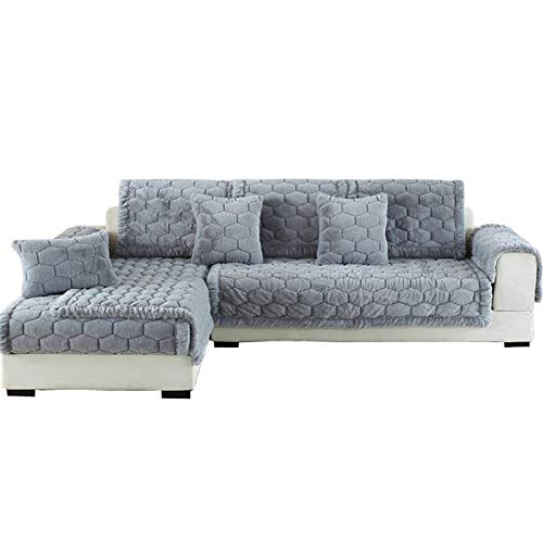 YUTJK Sofa Überwürfe Sofabezug Jacquard Polyester Couchbezug Sofahusse Sofa Abdeckung, Dicker Kaninchenfell Sofabezug, Für Ledersofas, Grau Cover