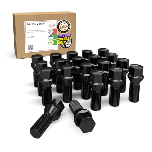 Image of Wheel Accessories Parts 20 Pcs M14 x 1.50 Thread Acorn Seat Lug Bolt Black Finish 28mm Shank Length 17mm Hex fits Land Rover Range Rover ｜ Volvo S60 S90 XC40 XC60 XC70 XC90 ｜ Older BMW