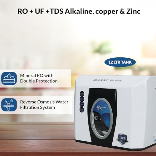 Image of Aquatec Plus - Smart Pure - UTS Under Sink Storage pressure tank 12 L RO+UF+TDS + Alkaline + Copper + Zinc Water Purifier (Off-White) Works up to 3500 TDS