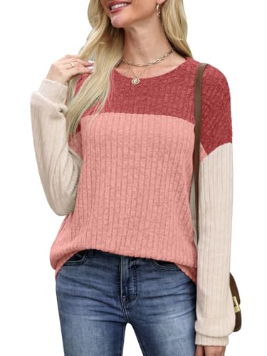 MixShe Womens Sweaters Color Block 2025 Fall Fashion Crewneck Tunic Tops S-XXL