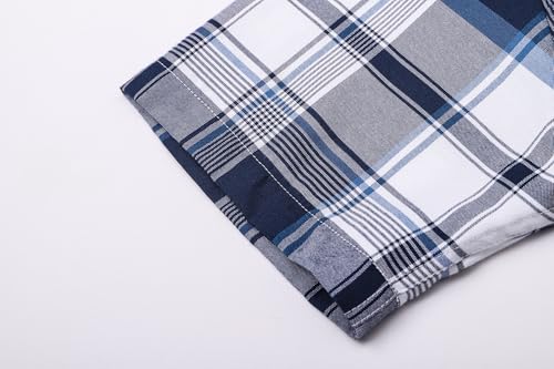 Image of SANGTREE Men's Premium Oxford Cotton Short Sleeve Shirts, Classic Stripes, Ideal for Business & Leisure,Navy White,Medium
