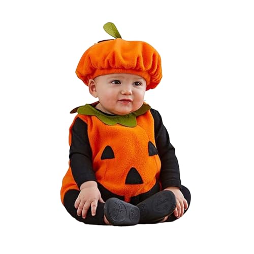 Generisch Disfarce de Halloween para recém-nascido, menina, menino, sem mangas, descasque com chapéu, fatos de Halloween (laranja, 6-12 meses)