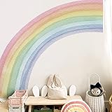 funlife Fabric Peel and Stick Large Rainbow Wall Mural Stickers for Girls, Precut Left Pastel Half Watercolor Rainbow Wall Sticker Decals for Kids Bedroom Living Room Playroom, 78.74" x 70.87"