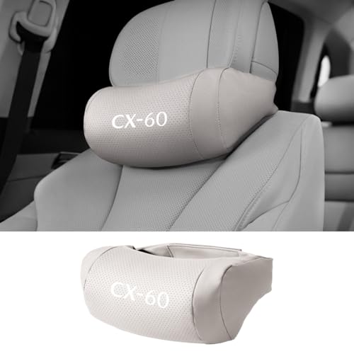 CX-60 適用 車用 首クッション 疲労軽減 通気性 CX-60 CX60 に対応 首枕 車 ネックリラックス 頸椎サポート 人間工学設計 車載ネックパッド ヘッドレスト 取付簡単 PUレザー ネックピロー 長時間運転の方に 首こり対策(ベージュ,CX-