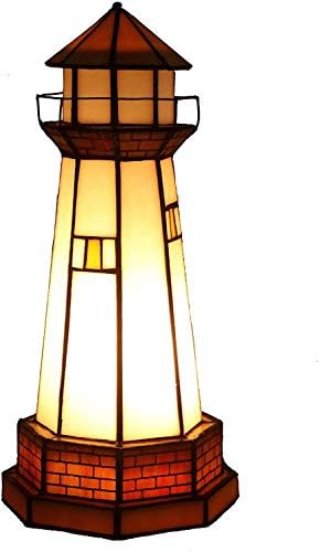 Bieye L10626 Lighthouse Tiffany Style Stained Glass Accent Table Lamp Night Light