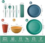Wheat Straw Dinnerware Sets - 72 Piece Unbreakable Dinnerware Sets, Reusable Wheat Straw Plates and Bowls Sets, Travel Camping Cutlery Set, Dishwasher Microwave Safe Dinnerware