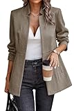 ELLEVEN Blazers for Women Business Casual Open Front Suit Jacket Herringbone Long Sleeve Stand Collar Work Blazer for Office with Full Lining and Padded Shoulders Brown Medium