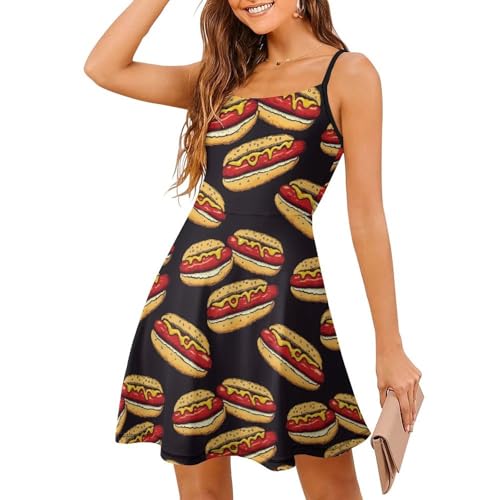 Sommerkleider mit Wurst-Sandwich-Druck, Midi-Kleider für Damen 2025, lässiges Sommerkleid, Strandurlaub, Stil: 23, M Sommerkleider mit Wurst-Sandwich-Druck, Midi-Kleider für Damen 2025, lässiges Sommerkleid, Strandurlaub, Stil: 23, M