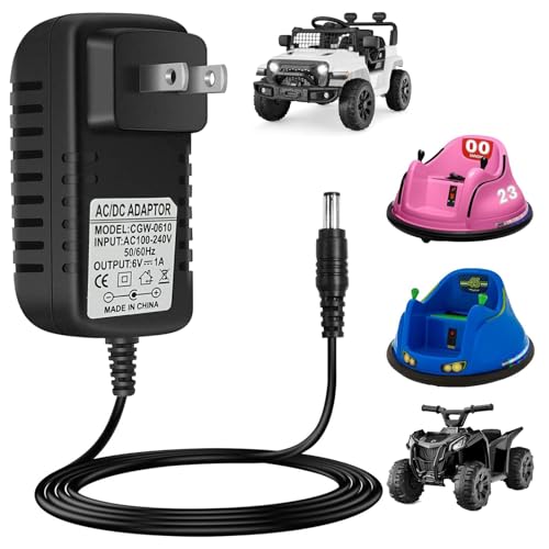 6V Power Adapter Compatible with Kidzone Bumper Car Flybar Best Choice Products Hello Kitty Kid Trax Dynacraft Spider-Man Ride-On Toys – 6.6FT Charger