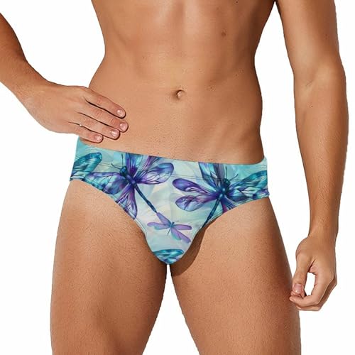 Flying Dragonflies Mens Swim Briefs Bikini Swimwear Print Beach Shorts Sexy Swimsuit L