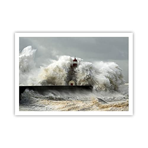 ARTTOR Affiche Decoration Murale Moderne Poster sans Cadre 100x70cm Phare océan tempête Deco Affiches Murales Wall Art Design Tableau Decoration Salon...
