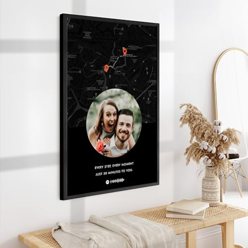 Image of Ritwika's Personalized Picture Frame With Long Distance Map Black - Customize Your Photo, Message, Place And Song | For Couples and Friends | In Two Size 9.5 x 13.5 & 13.5 x 19.5 Inch, Set of 1