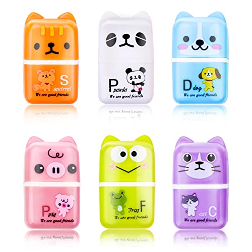 cobee Cartoon Roller Eraser for Kids, 6PCS Cute Pencil Erasers Cube Animal Eraser Pencil Rubber Eraser Shaving Roller Erasers Case for Kids School Office Supply