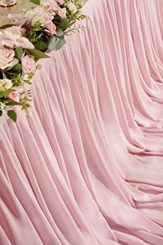 Mohoeey 9Ft Dusty Rose Chiffon Table Skirt With Extra Length,Tulle Table Skirt For Backyard Lawn Wedding Dessert Birthday Party Cake Tablecloth Decoration. #TOP4