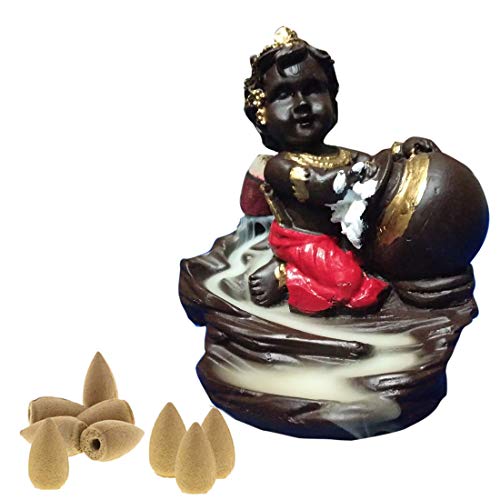 Image of Cute Laddu Gopal Smoke Fountain Backflow Cone Decorative Incense Holder (Multicolour) with 20 Back Flow Cones