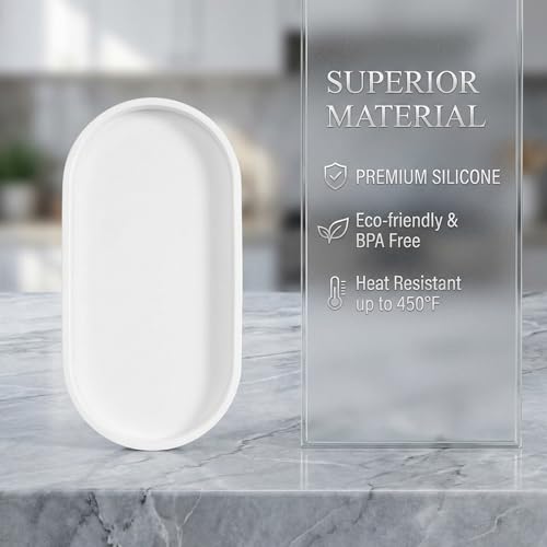 2 Stück Badezimmer Tablett Deko, Weiß Silikon Ablageschale Badezimmer Organizer Modern, Dekotablett für Wohnzimmer, Schlafzimmer, Toilette, Waschbecken, Badewanne und Küchenspüle (Oval)