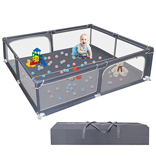 Baby Playpen, Playpen for Babies, Baby Fence 71â€x 59â€ with Safety Gates, Infant Activity Center Play Yard with Anti-Slip Suckers/Breathable Mesh Walls/Storage Bag