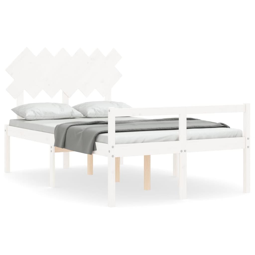 Massivholz Seniorengerecht 25.04 Weiß 120x200 cm | Seniorenbett mit Kopfteil 120x200 cm Weiß Massivholz Bettgestell mit Lattenrost und Stauraum
