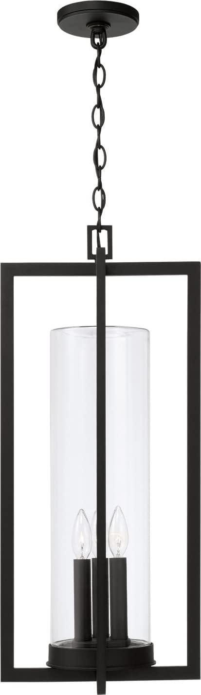 Capital Lighting 948232BK Kent Modern Vertical Line Clear Glass Cylinder Outdoor Hanging Lantern, 3-Light 180 Total Watts, 27" H x 12" W, Black