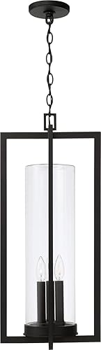 Miniatura 5 de Capital Lighting 948232BK Kent - Linterna colgante moderna de línea vertical con cilindro de vidrio transparente para exteriores, 3 luces, 180