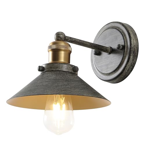 JONATHAN Y 7.88" Rustic Dark Gray/Brass Gold 1-Light Industrial Farmhouse Metal Vanity Light Wall Sconce, Metal Shade for Bathroom Mirror, Kitchen, Entryway, LED Bulb Included (JYL7426D)