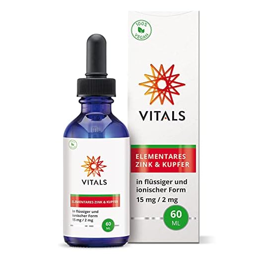 Vitals - Elementares Flüssige Zink & Kupfer 60ml, 15mg / 2mg, in Ionischer Form. 100% Vegan.