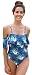 Produktbild SHEKINI Damen Rüschen Einteiliger Badeanzug Schulterfrei Volants Einteiliger Bikini Bauchweg Slim Bademode Retro Strandmode(S, Tiefes Blau)