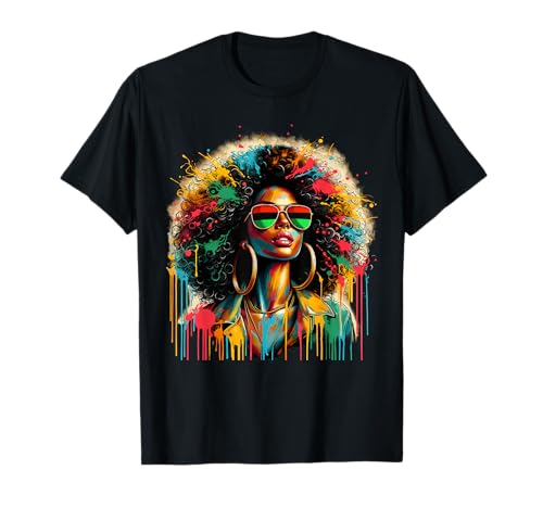 Juneteenth Black Womens Queen Afro African Melanin Dripping T-Shirt