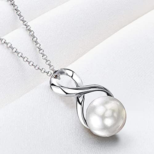 Pearl Pendant Necklace For Women Sterling Silver Necklace, Single Freshwater Cultured Pearl Pendant Necklace Jewelry Gifts For Christmas Valentines Anniversary Birthday Wedding Celebration Occasion #TOP1