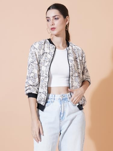 Image of 9 Impression Women's Printed Bomber Jackets | Full Zipper Regular Jacket | Casual Sweatshirt | Oversized Jackets for Women | Outdoor Office Wear Winter Jackets