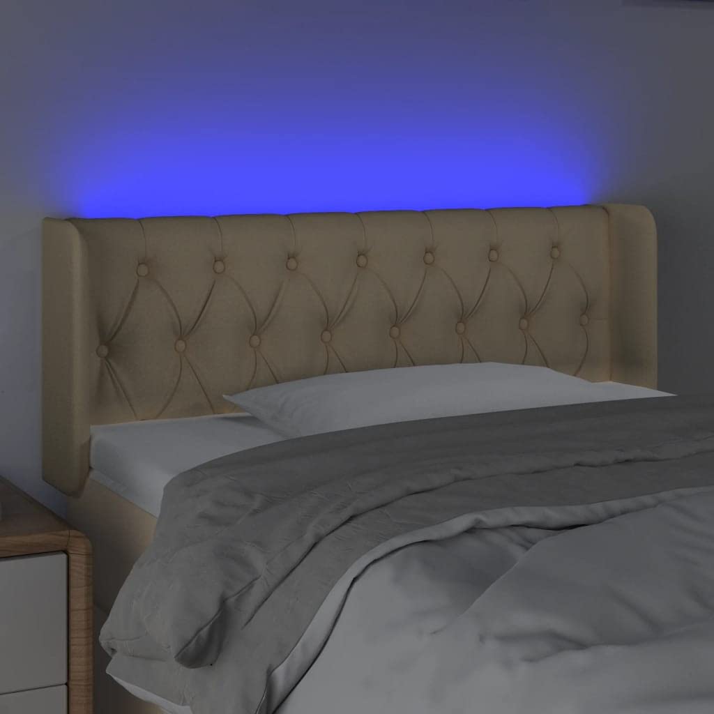 Cabecero de cama LED, color crema, 93 x 16 x 78/88 cm, altura regulable con tira LED USB, IP65, moderno tapizado para dormitorio, habitación juvenil, habitación de invitados