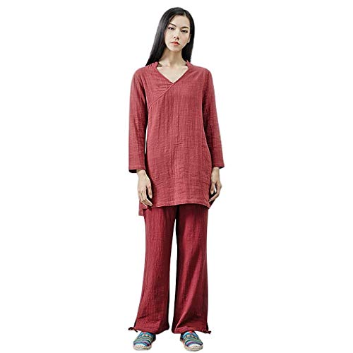 Tenue de Tai Chi pour femme en coton pour méditation zen et yoga en Rouge S