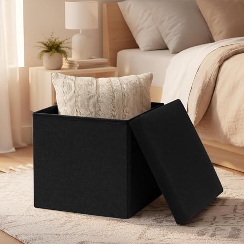 Pouf Rangement Pliable 30 cm Tissu Lin 120 kg Qiaoli