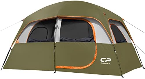 CAMPROS CP Tent-6-Person-Camping-Tents, Waterproof Windproof Family Tent with Top Rainfly, 4 Large Mesh Windows, Double Layer, Easy Set Up, Portable with Carry Bag - Olive