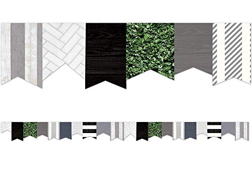 Teacher Created Resources Modern Farmhouse Pennants Die-Cut Border Trim, 35 Feet,Black, Gray, White, Green #TOP8