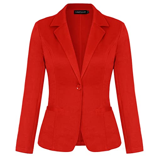 MINTLIMIT Women Blazer Linen Feel Long Sleeve Suit Jacket Work Office,R-Orange,L