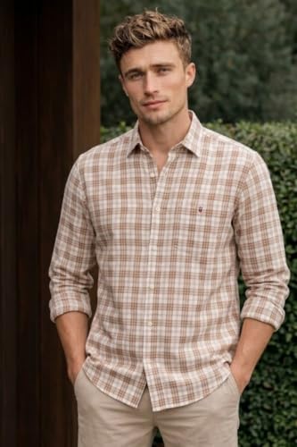 Image of Louis Philippe Men's Slim Fit Premium Cotton Easy Care, Soft Handfeel Full Sleeve Checks Casual Shirt