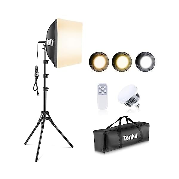 Torjim Softbox Photography Lighting Kit, 16” x 16” Professional Softbox Lighting Kit with 85W 3000-7500K LED Bulbs, Studio Lights for Photography/Video Recording/Live Streaming/Portraits Shooting