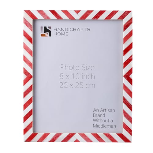 Handicrafts Home Handmade Chevron Bone Inlay Red & White Picture Frame,8x10