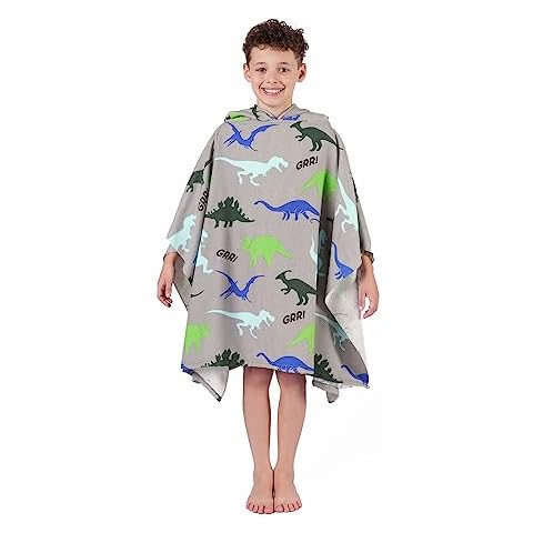 Dreamscene Kids Dino Print Hooded Poncho Towel Cover