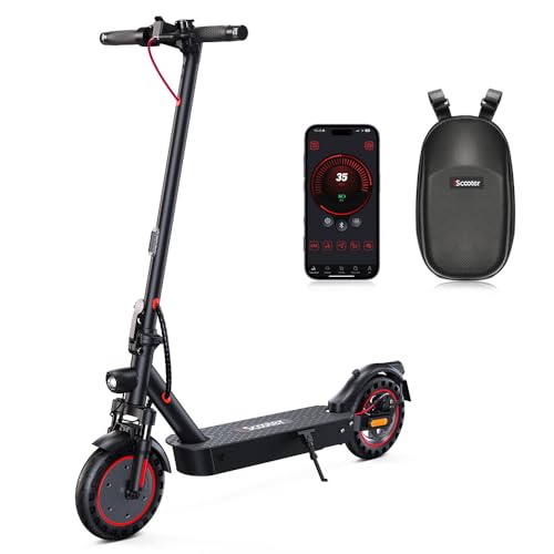 iScooter 10' Patinete Eléctrico Adultos Homologado DGT, 500W Motor, Autonomía De 30-40 KM, Máxima 25KM/H, Bocina, Timbre, Intermitentes, App, Frenado Doble, Plegable, Carga 120 KG, Bloqueo/Desbloqueo
