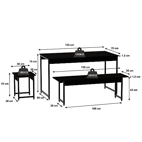 Conjunto Mesa de Jantar com 2 Bancos 2 Banquetas Estilo Industrial Active Yescasa